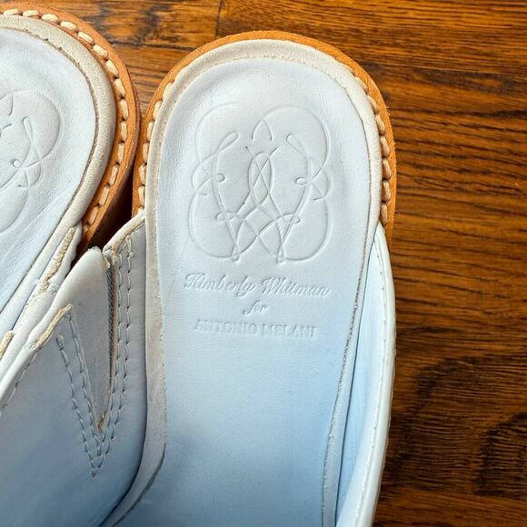 Antonio Melani x Kimberly Whitman Camellia Sky Blue Leather Clogs Size 7M - Picture 7 of 9